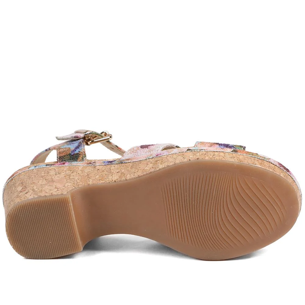 Patterned Cork Wedge Platform Sandals - WBINS43096 / 329 374 - Floral - Image 5