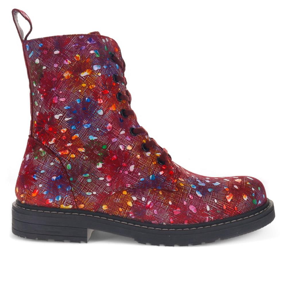 Patterned Lace-Up Boots - KF38022 / 324 647 - Red Multi - Image 2