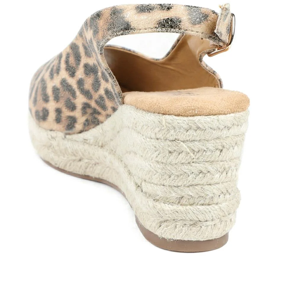 Peep Toe Wedged Slingback Espadrilles - WBINS43080 / 329 263 - Leopard - Image 3