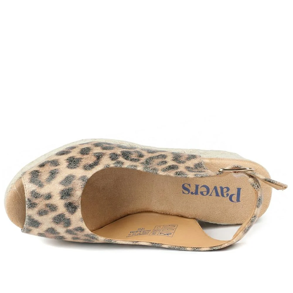 Peep Toe Wedged Slingback Espadrilles - WBINS43080 / 329 263 - Leopard - Image 4