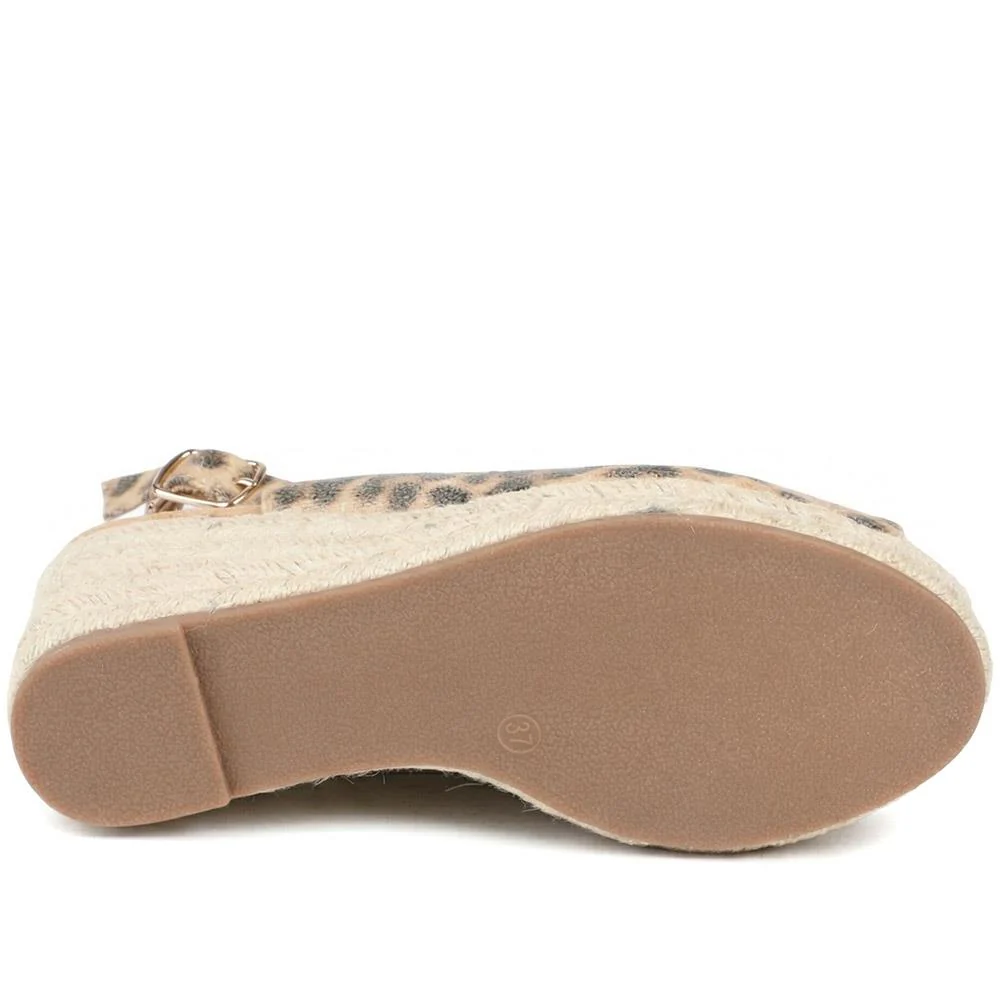 Peep Toe Wedged Slingback Espadrilles - WBINS43080 / 329 263 - Leopard - Image 5