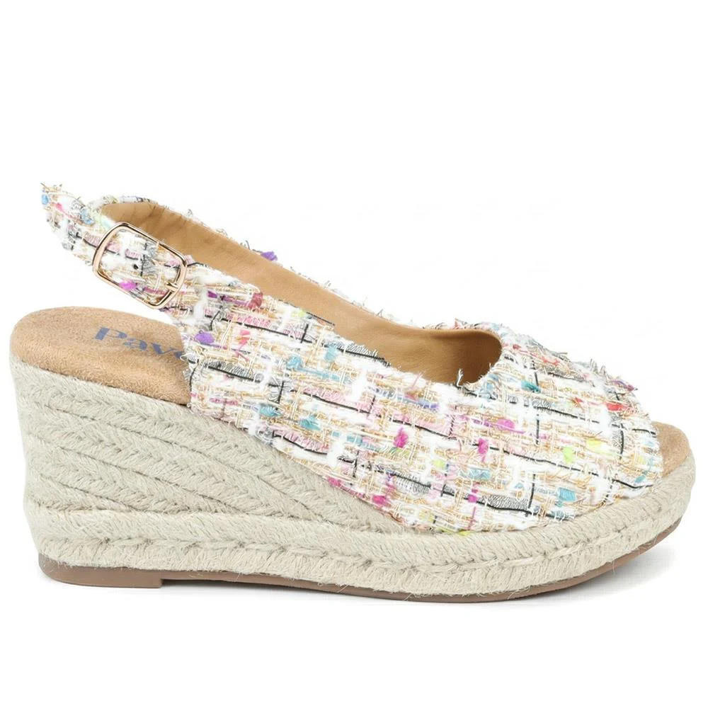 Peep Toe Wedged Slingback Espadrilles - WBINS43080 / 329 263 - Multi - Image 2