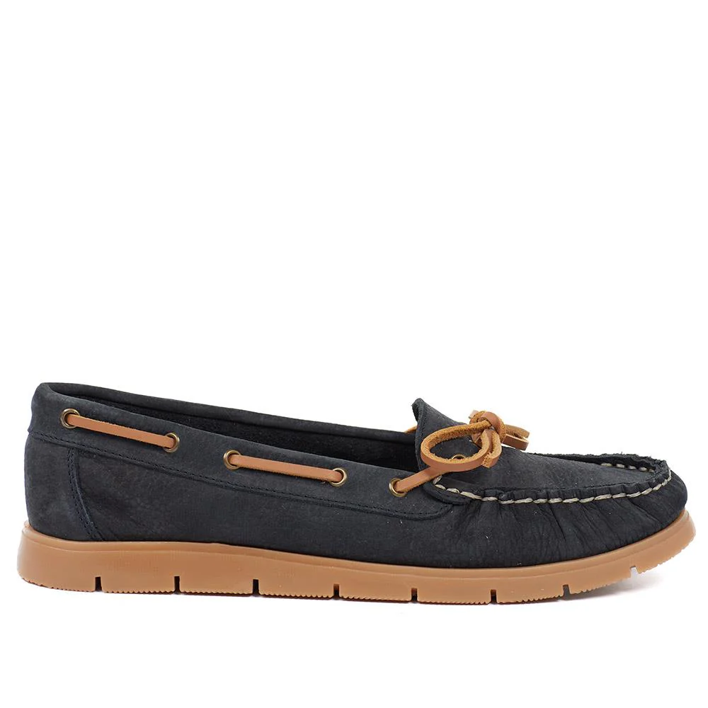 Penella Hand-Stitched Leather Moccasins - PENELLA / 327 210 - Navy - Image 2