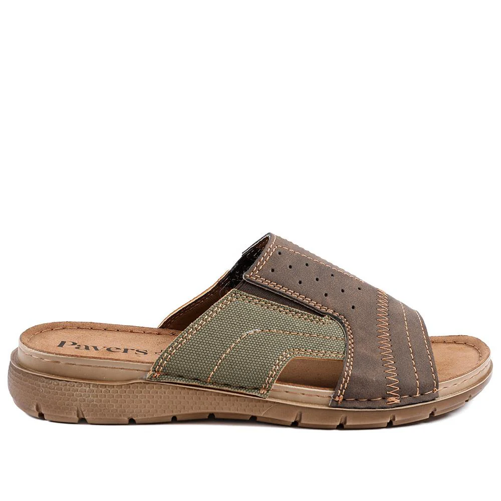 Perforated Comfort Slip On Sandals - INB43020 / 329 214 - Khaki Multi - Image 2