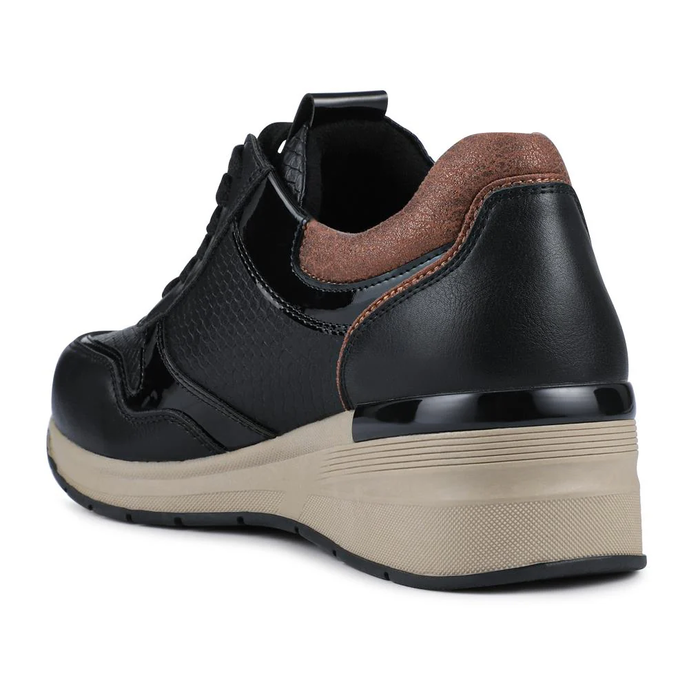 Platform Lace-Up Trainers with Side Zip - WOIL42006 / 328 221 - Black - Image 4