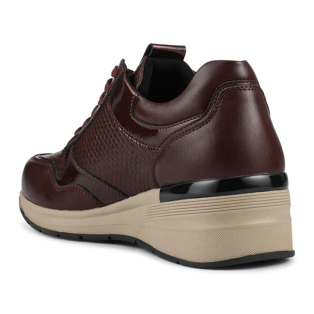 Platform Lace-Up Trainers with Side Zip - WOIL42006 / 328 221 - Burgundy - Image 3