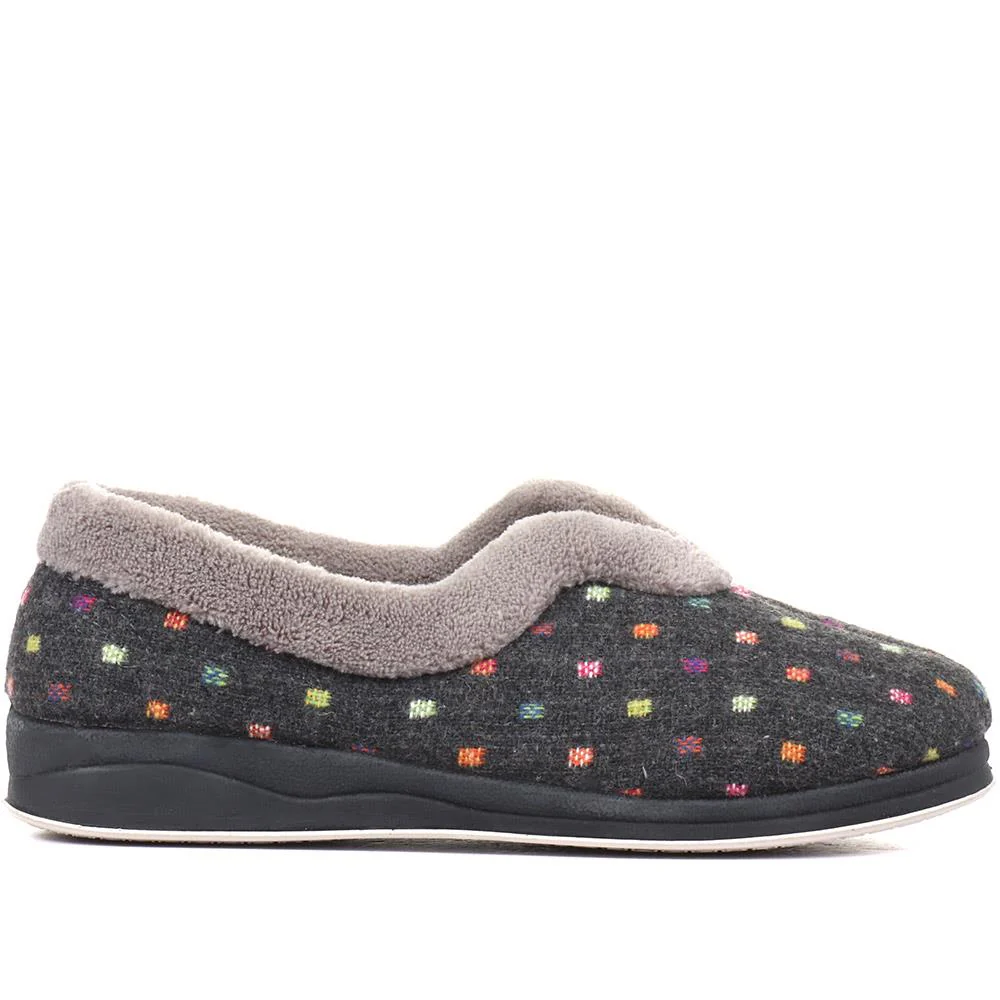 Wide Fit Polka Dot Slippers - QING34003 / 320 210 - Dark Grey - Image 2