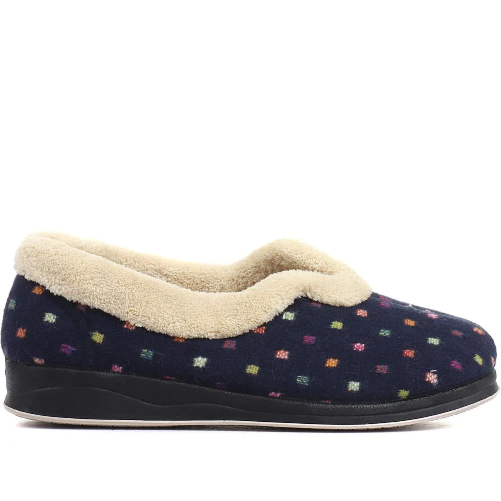 Wide Fit Polka Dot Slippers - QING34003 / 320 210 - Navy - Image 2