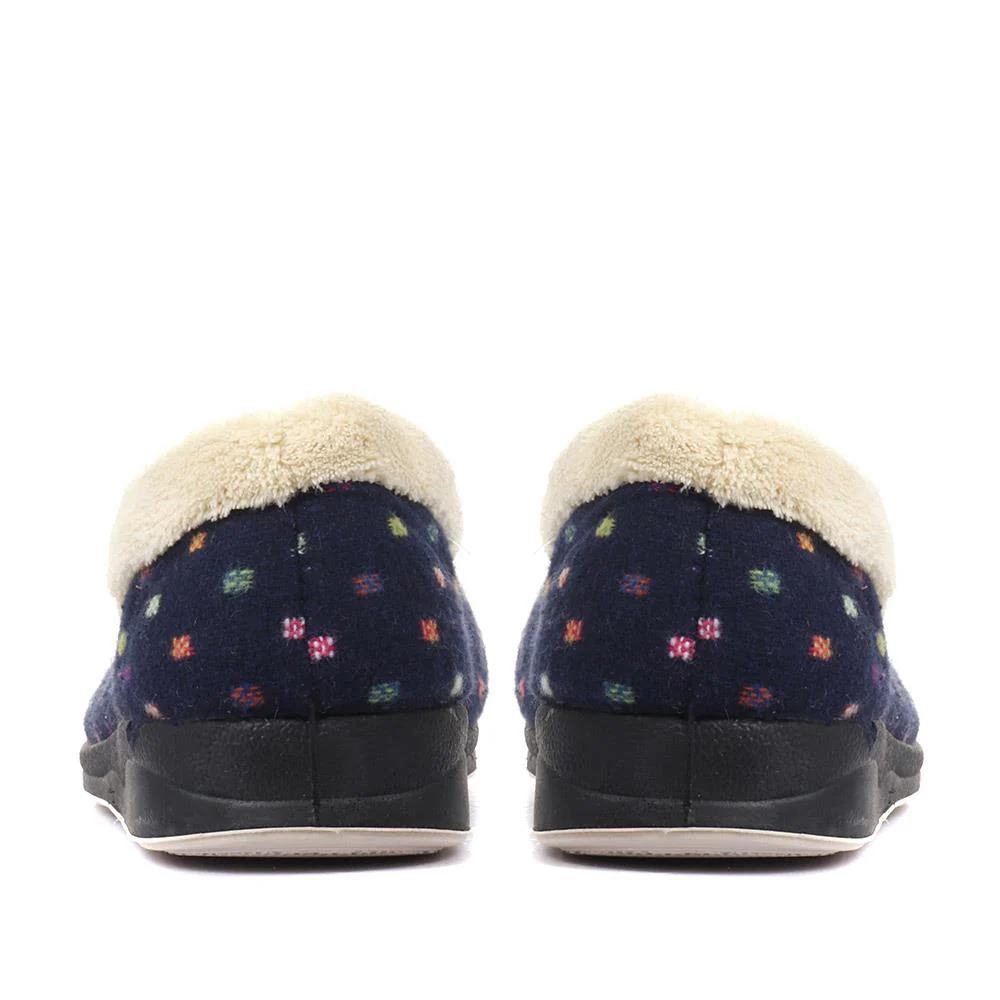 Wide Fit Polka Dot Slippers - QING34003 / 320 210 - Navy - Image 3