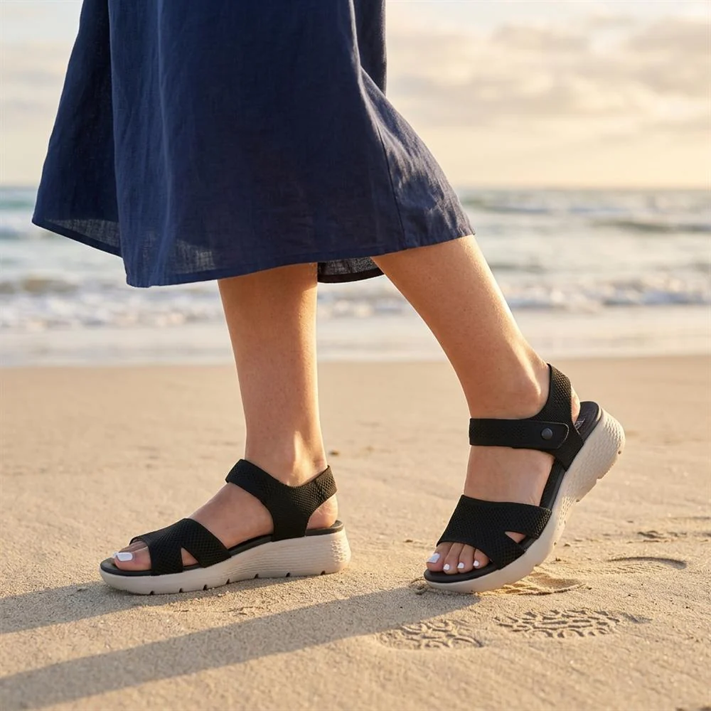 Pop Fasten Active Wedge Heel Sandals - BAIZH43025 / 329 329 - Black - Image 2