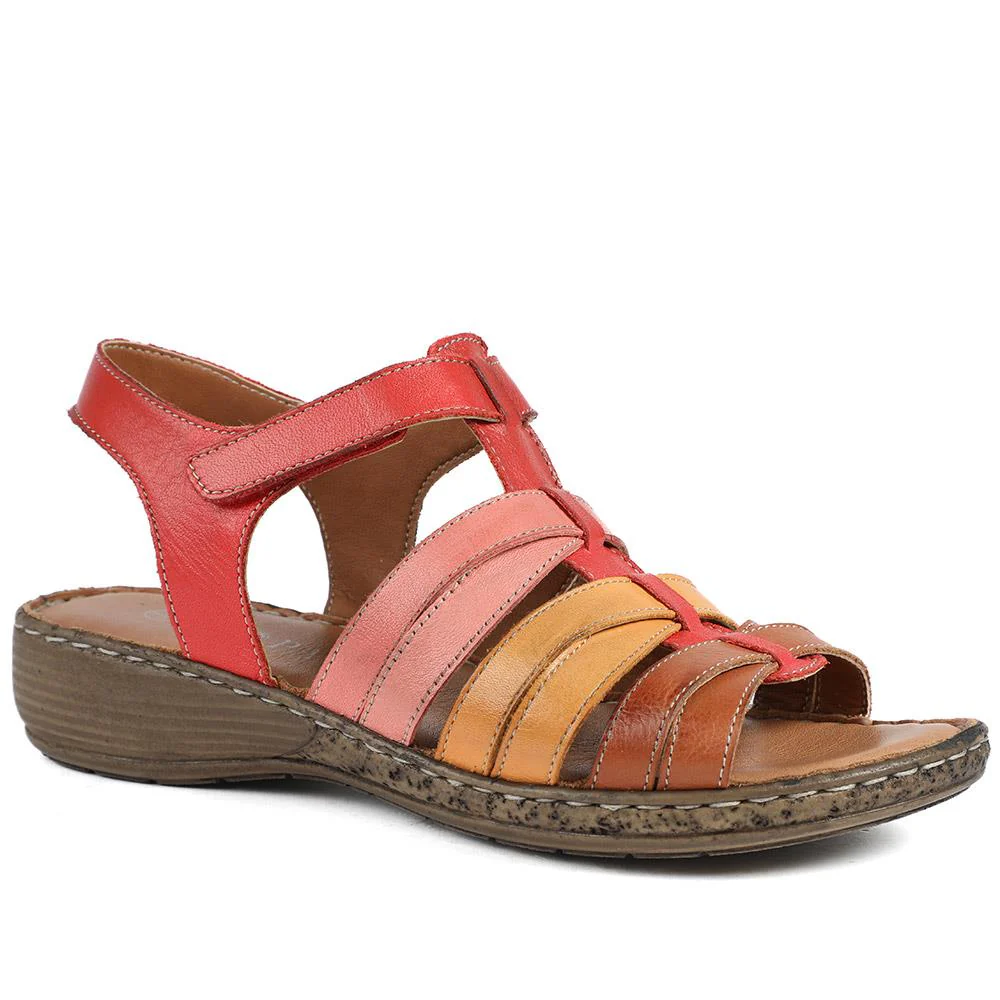Premium Leather Adjustable Fasten Sandals - LUCK43002 / 329 420 - Red Multi