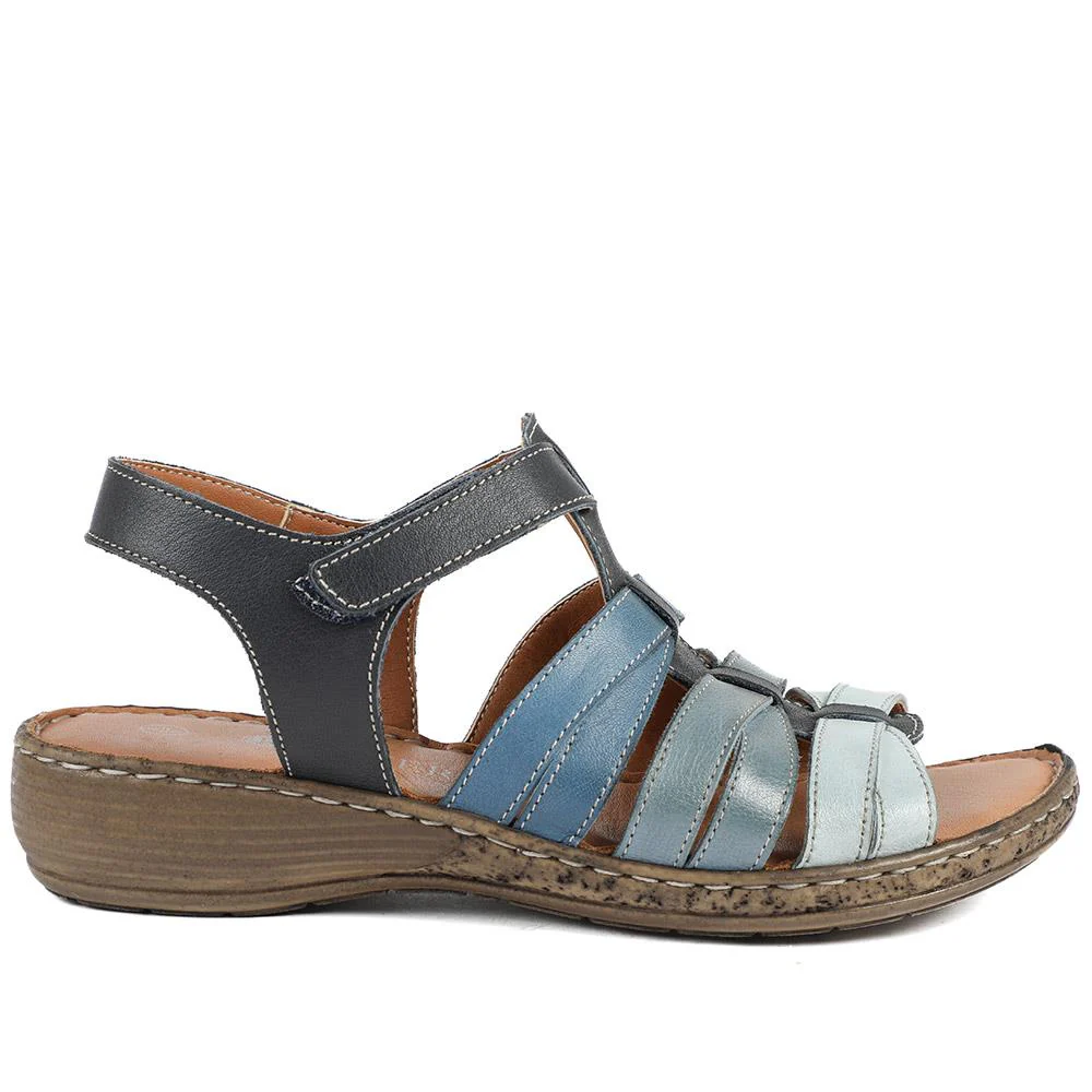 Premium Leather Adjustable Fasten Sandals - LUCK43002 / 329 420 - Navy Multi - Image 3
