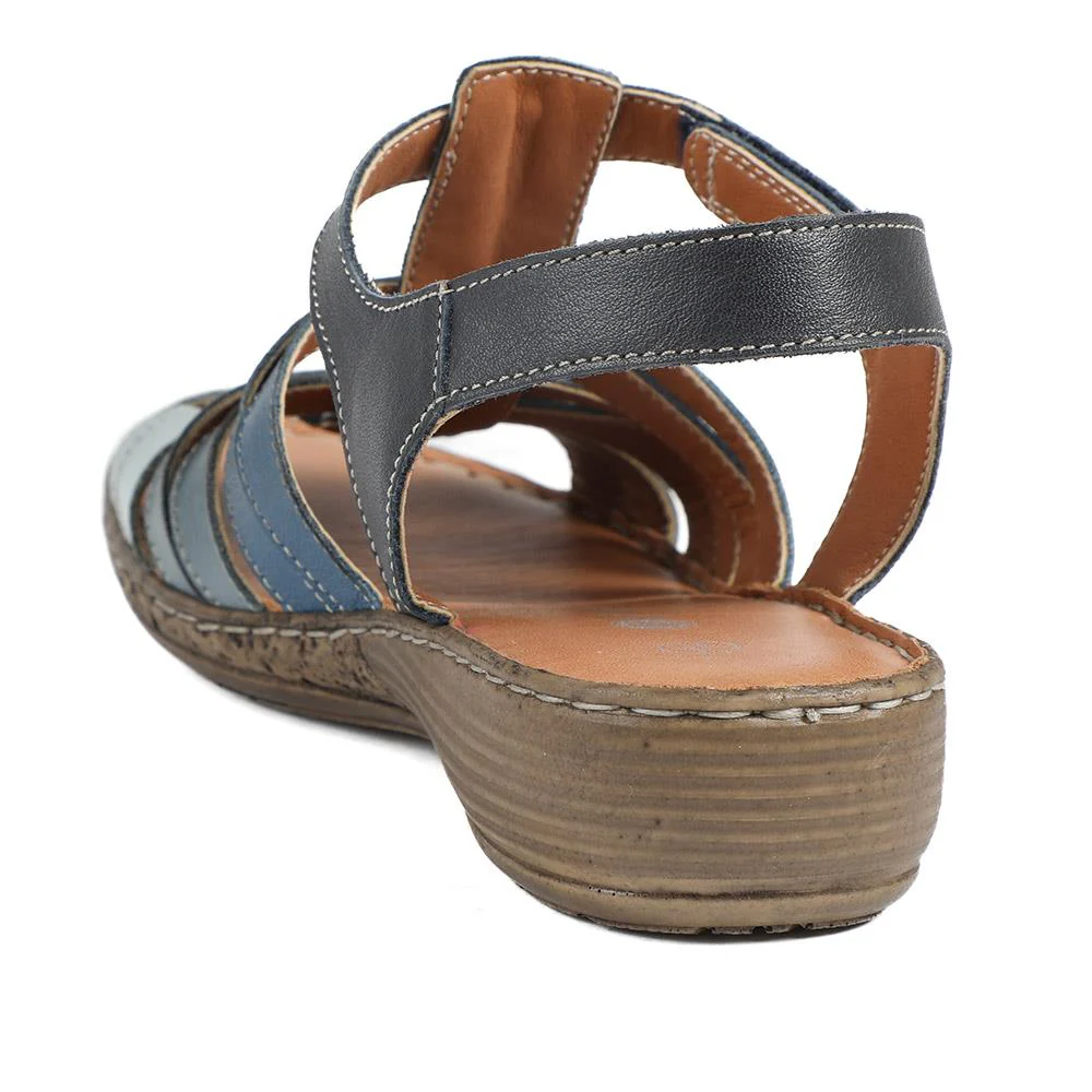 Premium Leather Adjustable Fasten Sandals - LUCK43002 / 329 420 - Navy Multi - Image 4