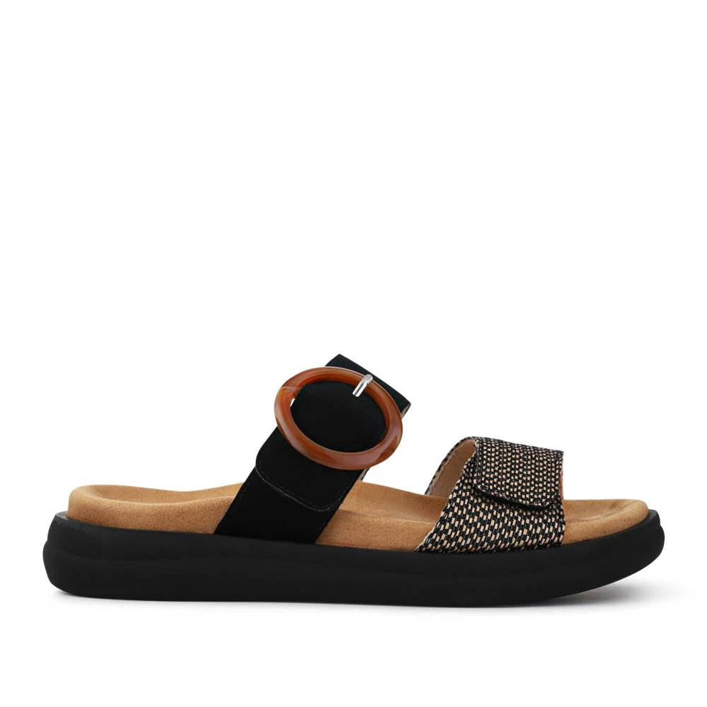 Premium Leather Dual-Fastening Sandals - DRS41514 / 327 104 - Black Multi - Image 2