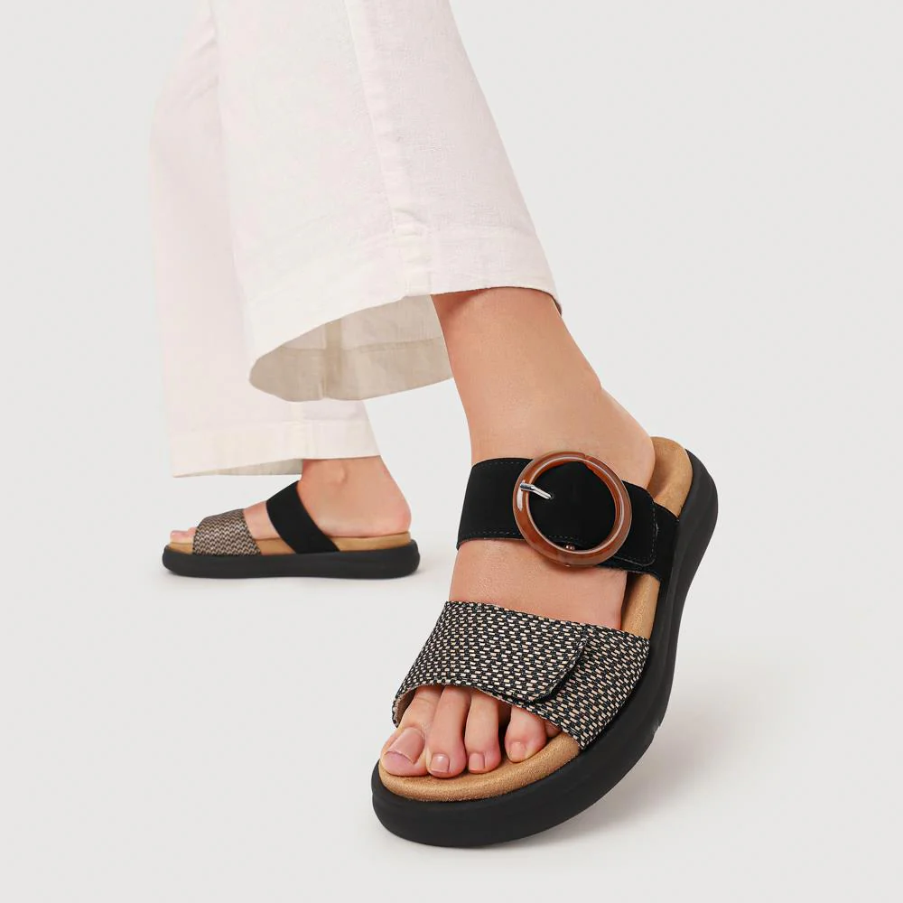 Premium Leather Dual-Fastening Sandals - DRS41514 / 327 104 - Black Multi - Image 5