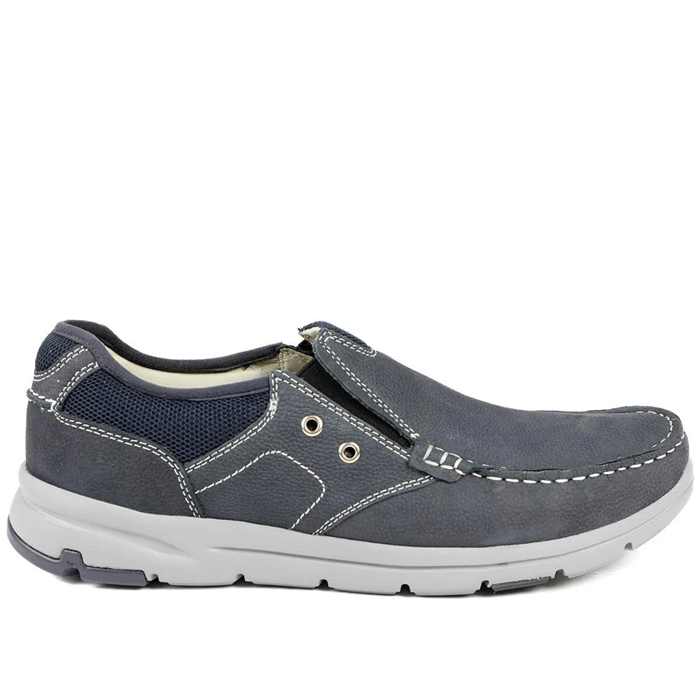 Premium Leather Slip On Shoes - SHAFI43002 / 329 320 - Navy - Image 2
