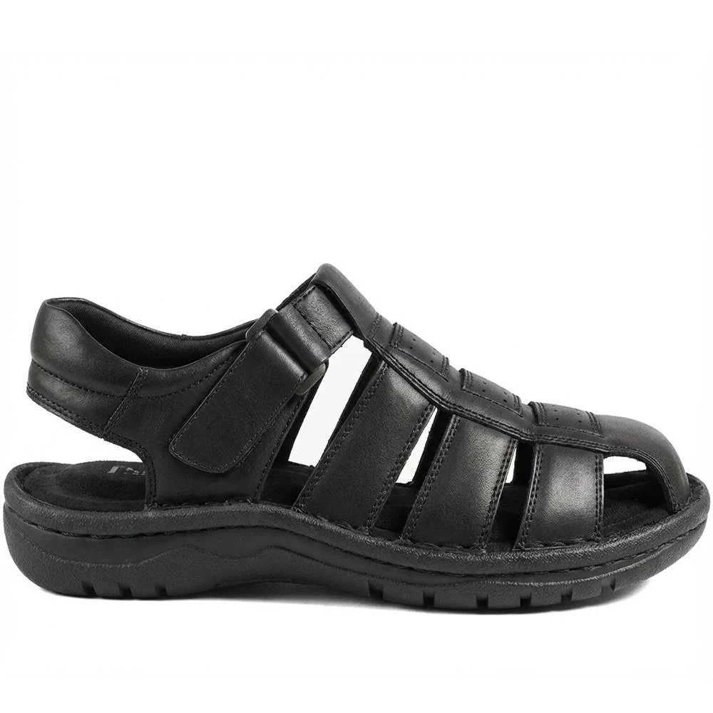 Premium Leather Touch Fastening Sandals - AATRA43010 / 328 938 - Black - Image 3