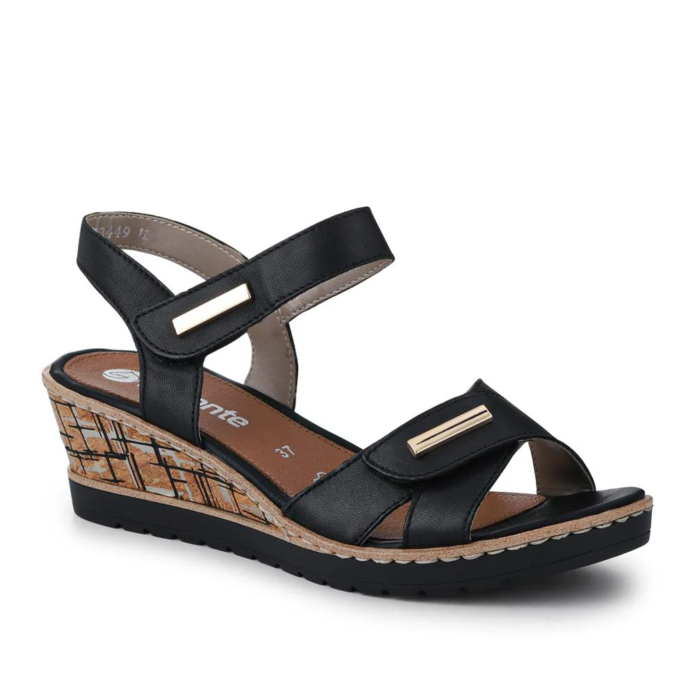 Premium Leather Touch-Fastening Sandals - DRS41515 / 327 093 - Black