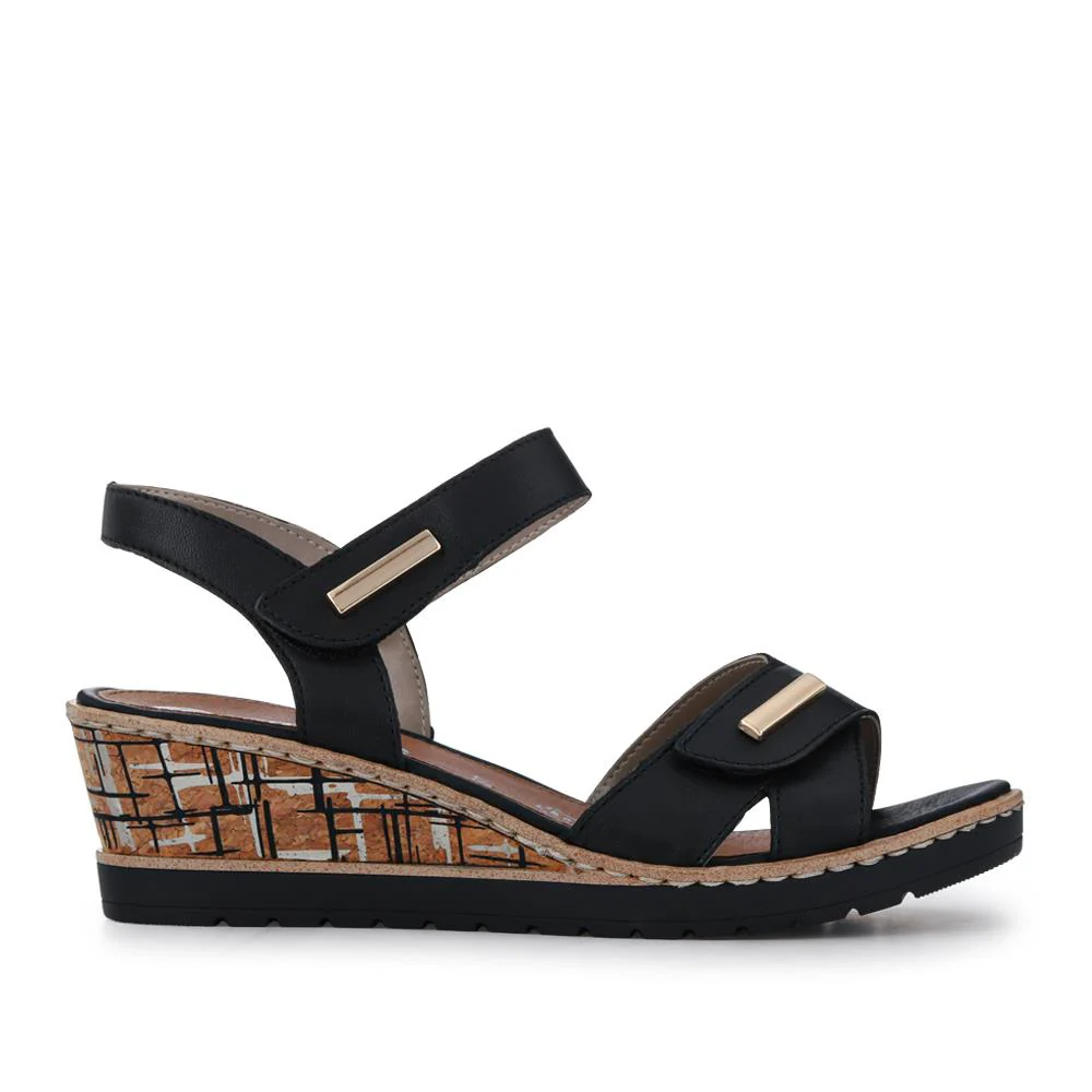 Premium Leather Touch-Fastening Sandals - DRS41515 / 327 093 - Black - Image 3