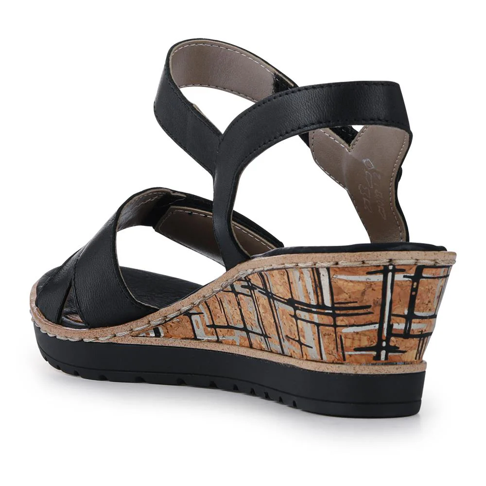 Premium Leather Touch-Fastening Sandals - DRS41515 / 327 093 - Black - Image 4