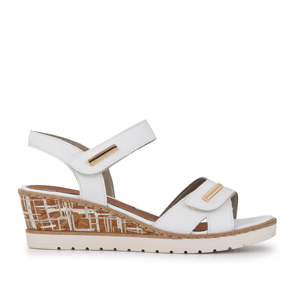 Premium Leather Touch-Fastening Sandals - DRS41515 / 327 093 - White - Image 2