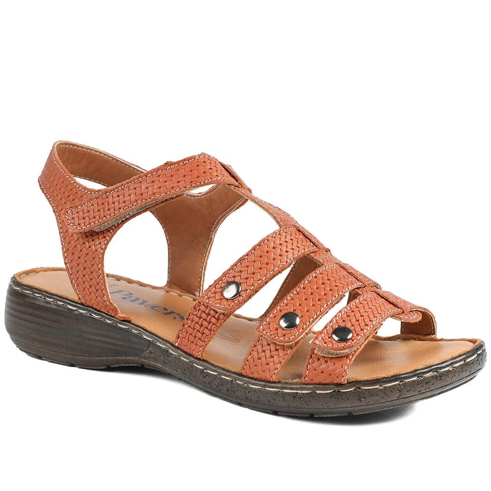 Premium Leather Touch Fastening Sandals - LUCK43006 / 329 419 - Tan
