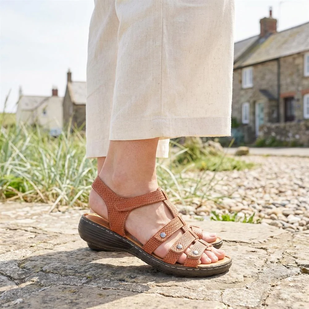 Premium Leather Touch Fastening Sandals - LUCK43006 / 329 419 - Tan - Image 2