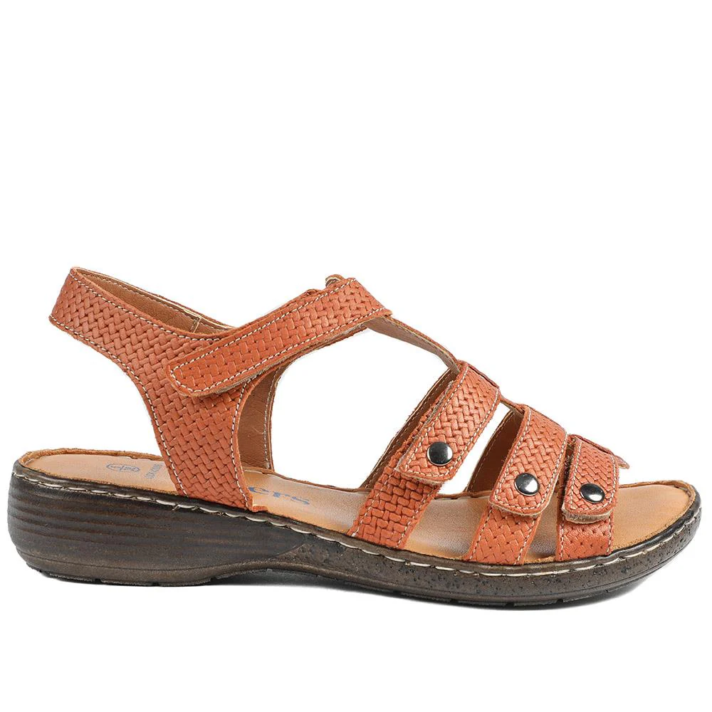 Premium Leather Touch Fastening Sandals - LUCK43006 / 329 419 - Tan - Image 3