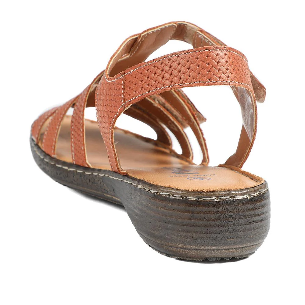 Premium Leather Touch Fastening Sandals - LUCK43006 / 329 419 - Tan - Image 4