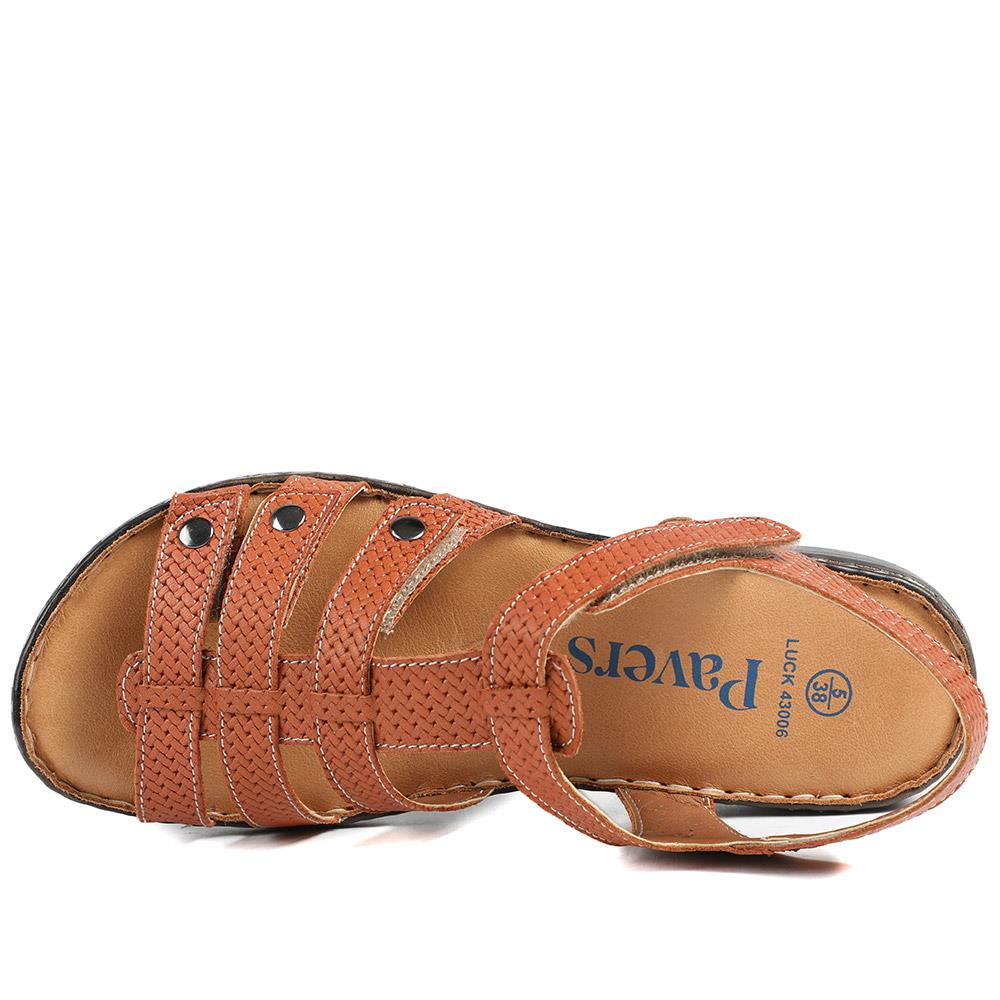 Premium Leather Touch Fastening Sandals - LUCK43006 / 329 419 - Tan - Image 5