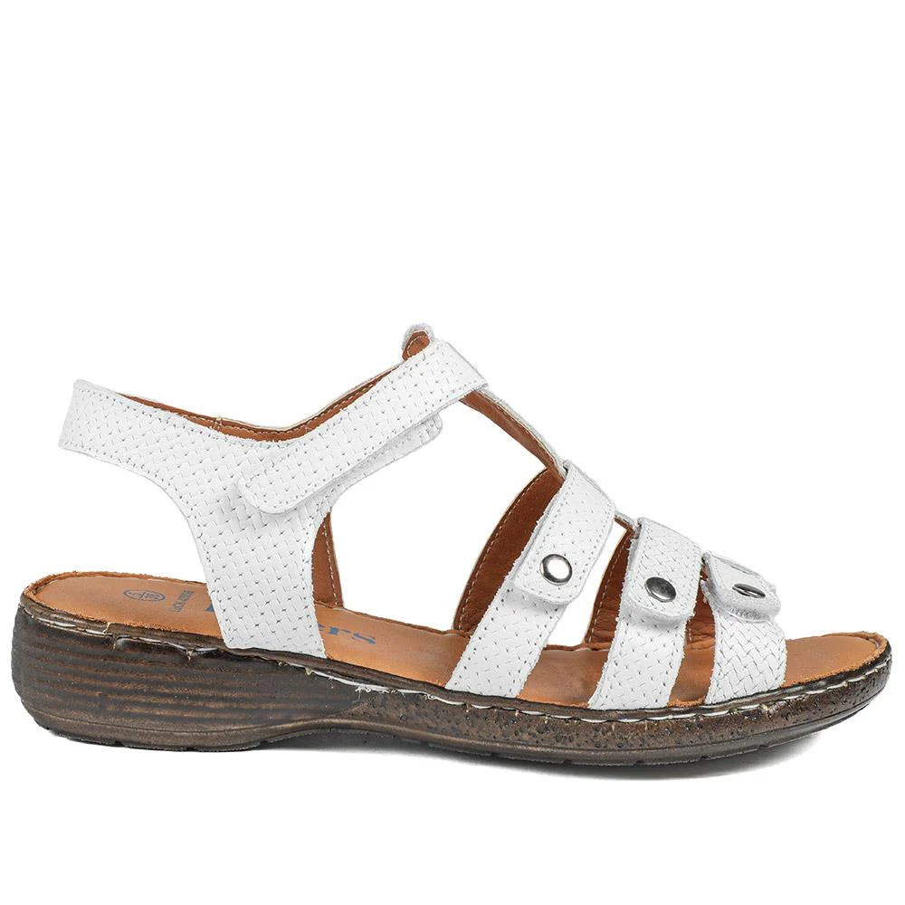 Premium Leather Touch Fastening Sandals - LUCK43006 / 329 419 - White - Image 3