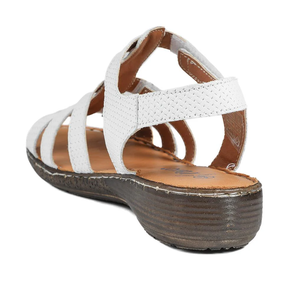 Premium Leather Touch Fastening Sandals - LUCK43006 / 329 419 - White - Image 4