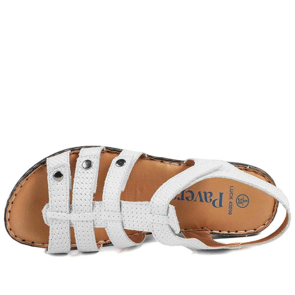 Premium Leather Touch Fastening Sandals - LUCK43006 / 329 419 - White - Image 5