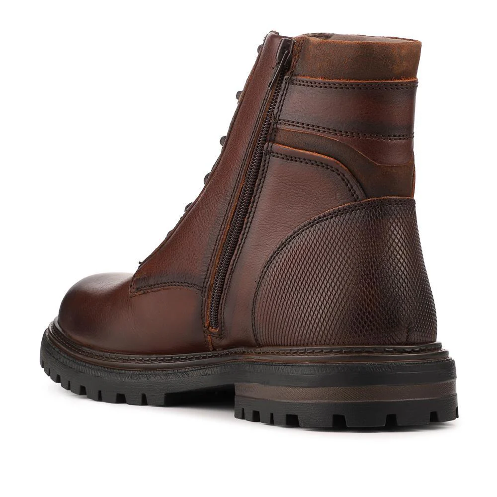 Premium Leather Zip & Lace Up Boots - ITAR42005 / 328 363 - Brown - Image 3