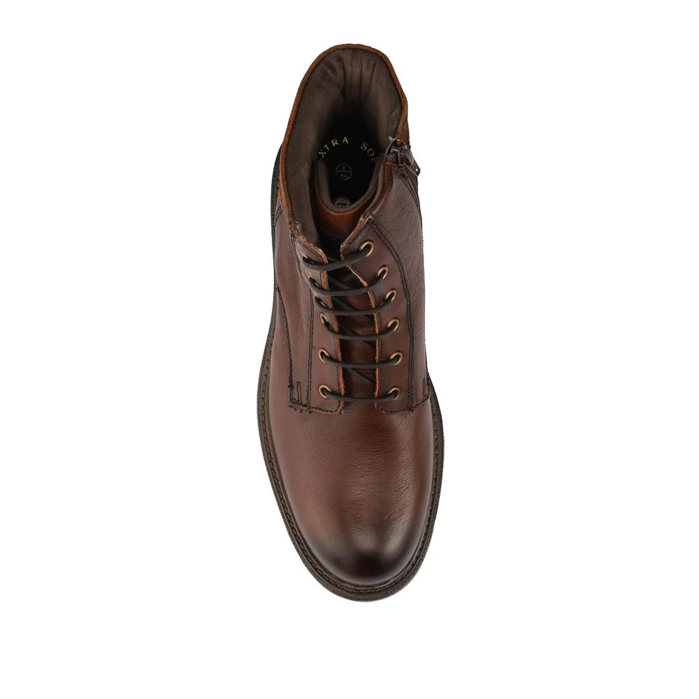 Premium Leather Zip & Lace Up Boots - ITAR42005 / 328 363 - Brown - Image 4