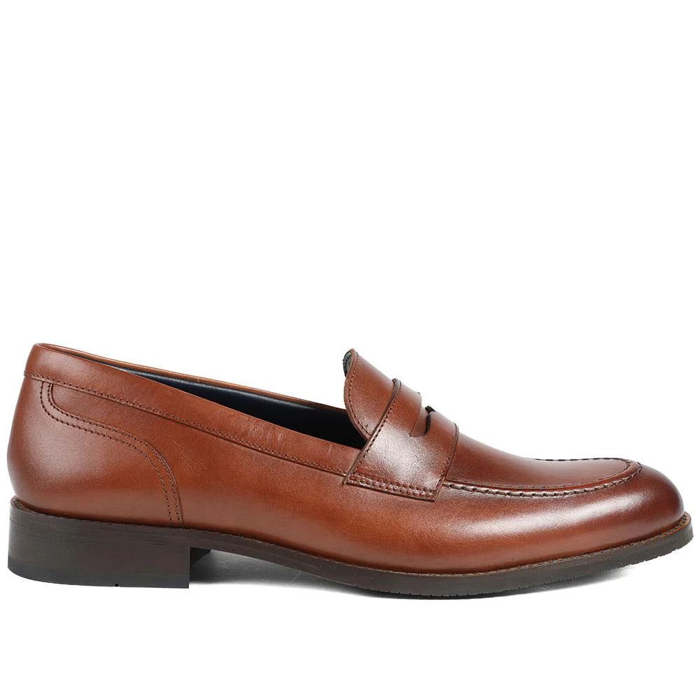 Queensborough Leather Penny Loafers - QUEENBOROUGH / 329 392 - Tan Leather - Image 2
