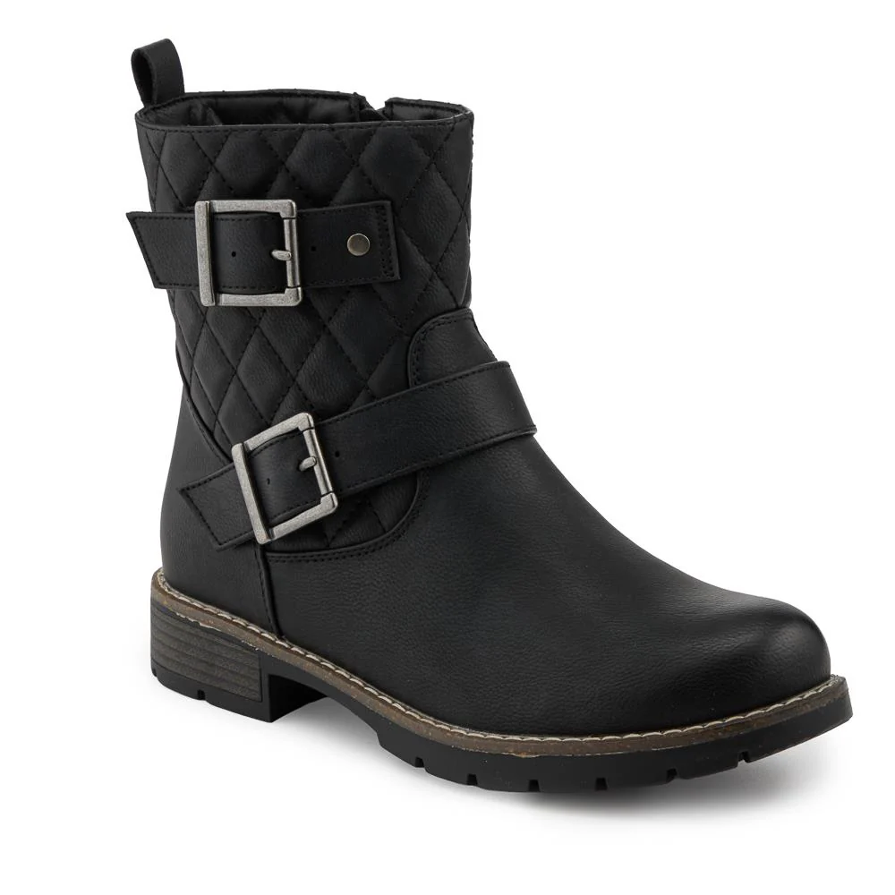 Quilted Dual Buckle Ankle Boots - WBINS42029 / 328 313