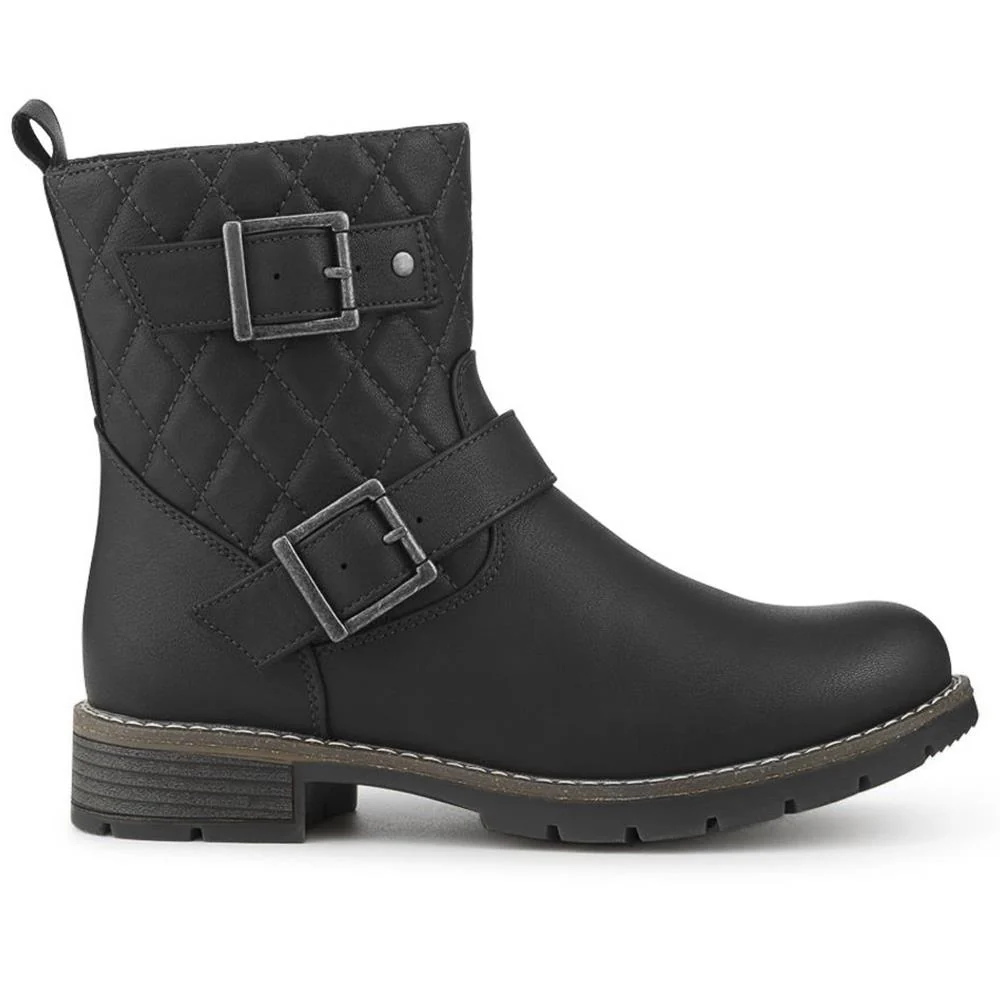 Quilted Dual Buckle Ankle Boots - WBINS42029 / 328 313 - Black - Image 2
