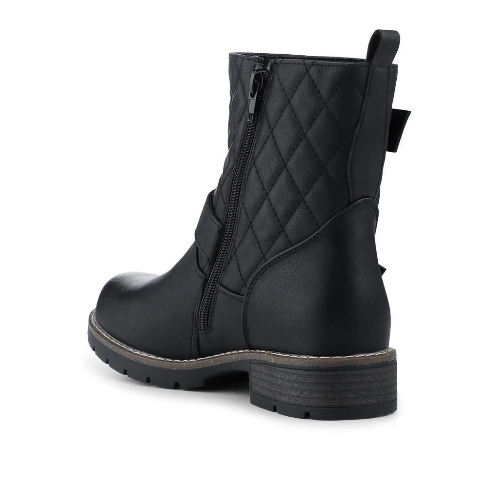 Quilted Dual Buckle Ankle Boots - WBINS42029 / 328 313 - Black - Image 3