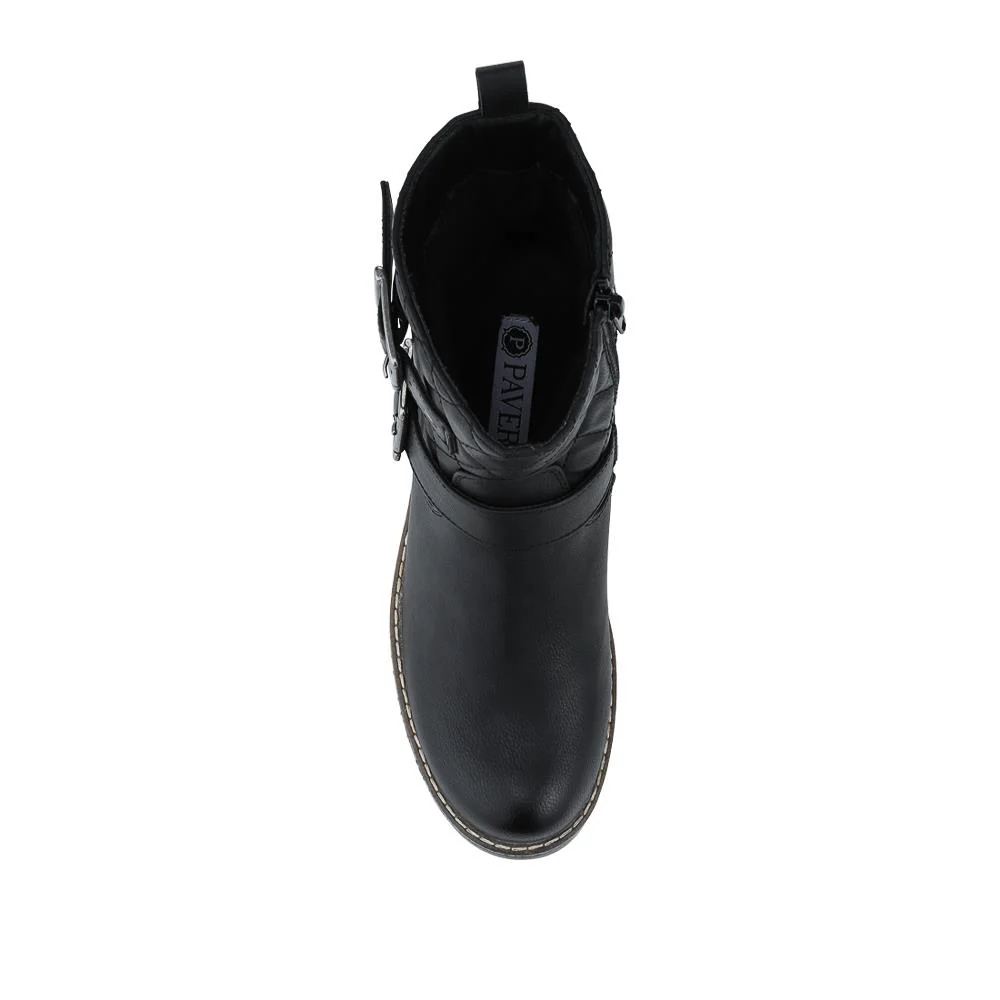 Quilted Dual Buckle Ankle Boots - WBINS42029 / 328 313 - Black - Image 4