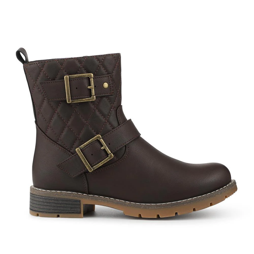 Quilted Dual Buckle Ankle Boots - WBINS42029 / 328 313 - Brown - Image 2