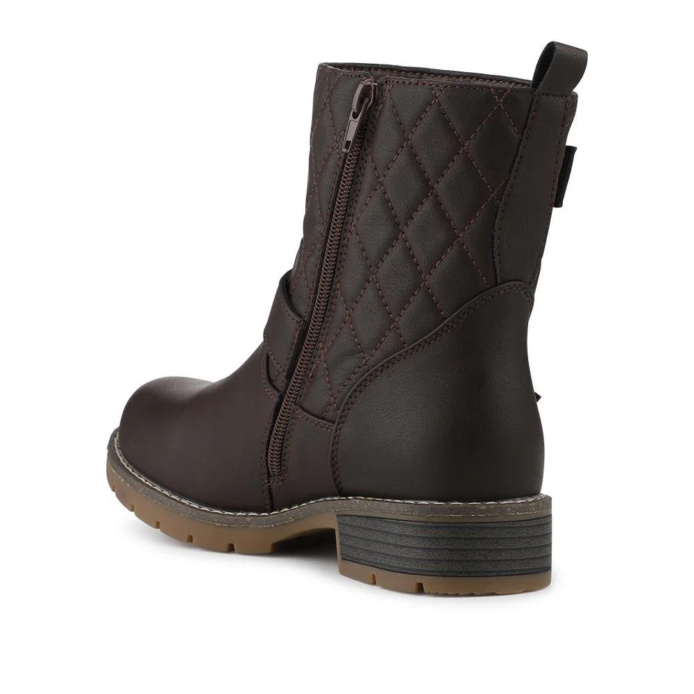 Quilted Dual Buckle Ankle Boots - WBINS42029 / 328 313 - Brown - Image 3