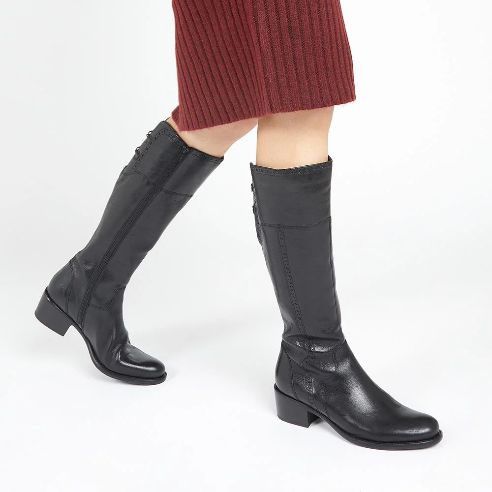 Rachel Medium Calf Fit Leather Rider Boots - RACHELM / 320 894 - Black - Image 5