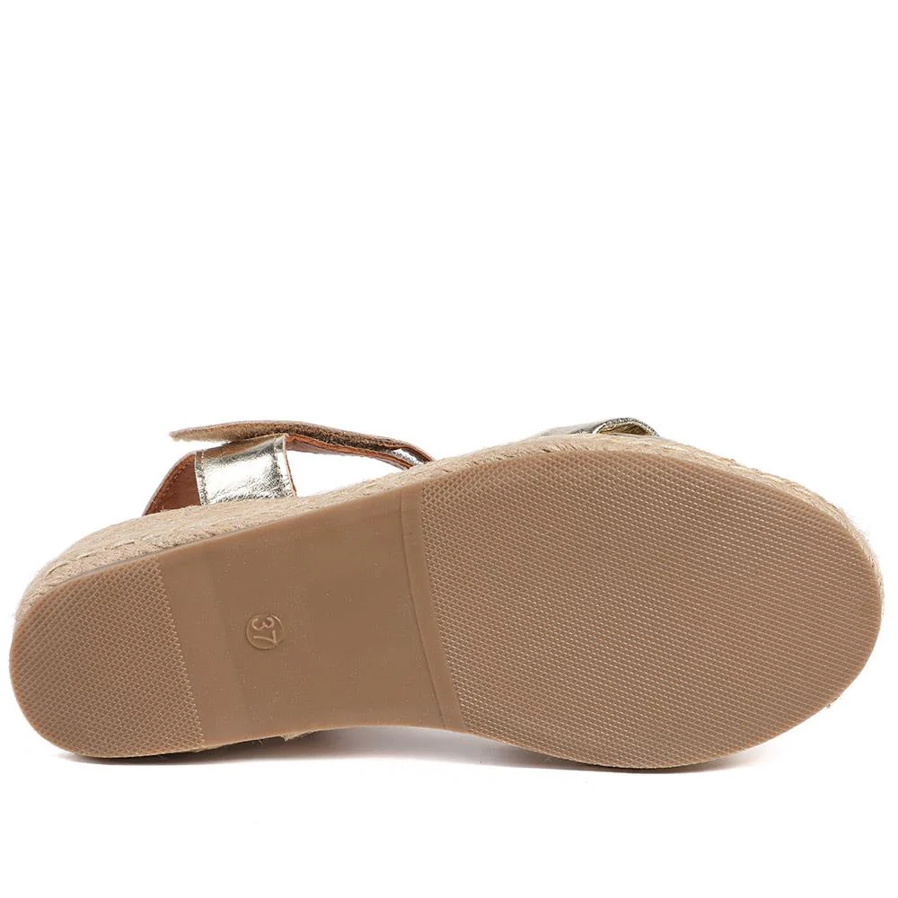 Randine Adjustable Fasten Leather Espadrilles - RANDINE / 328 963 - Gold - Image 5
