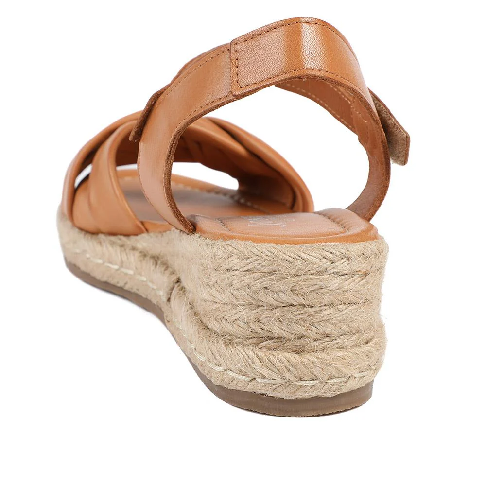 Randine Adjustable Fasten Leather Espadrilles - RANDINE / 328 963 - Tan Leather - Image 3