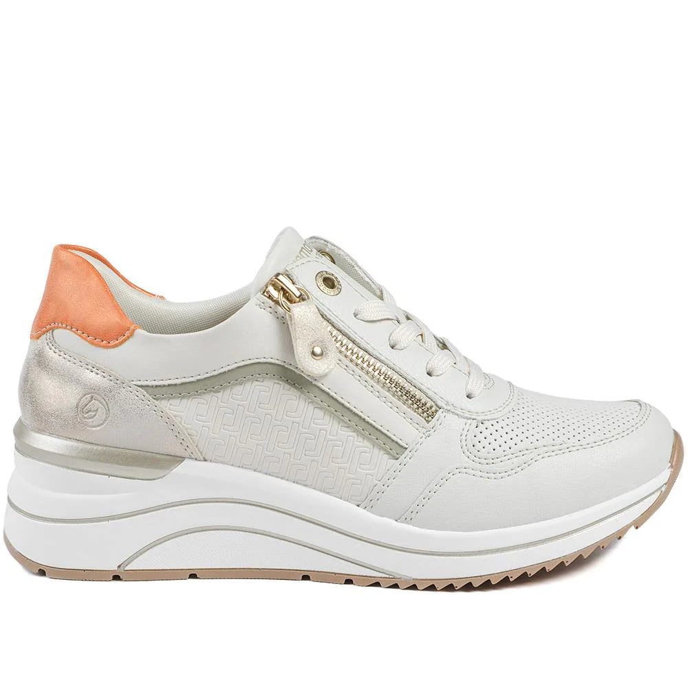 Remonte Cushioned Leather Zip & Lace Trainers - DRS43505 / 328 688 - Cream Multi - Image 3