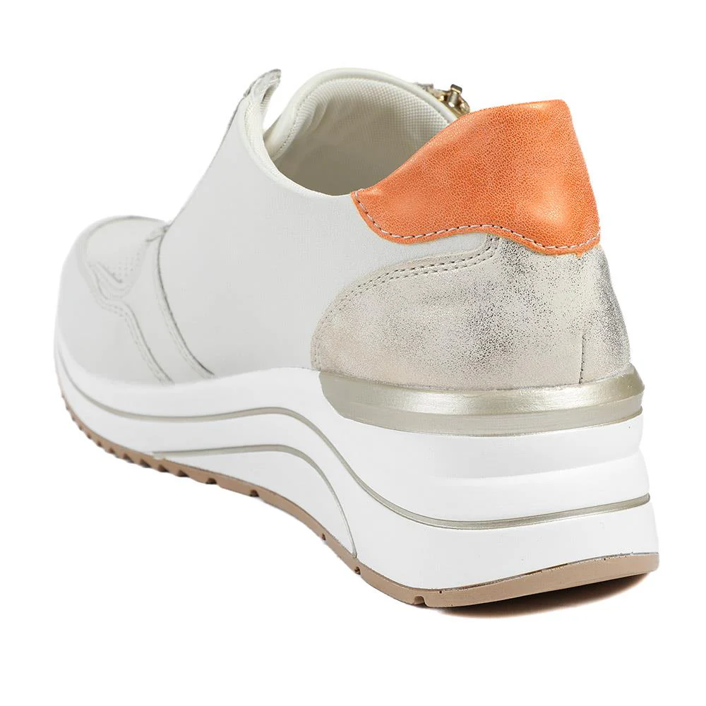 Remonte Cushioned Leather Zip & Lace Trainers - DRS43505 / 328 688 - Cream Multi - Image 4