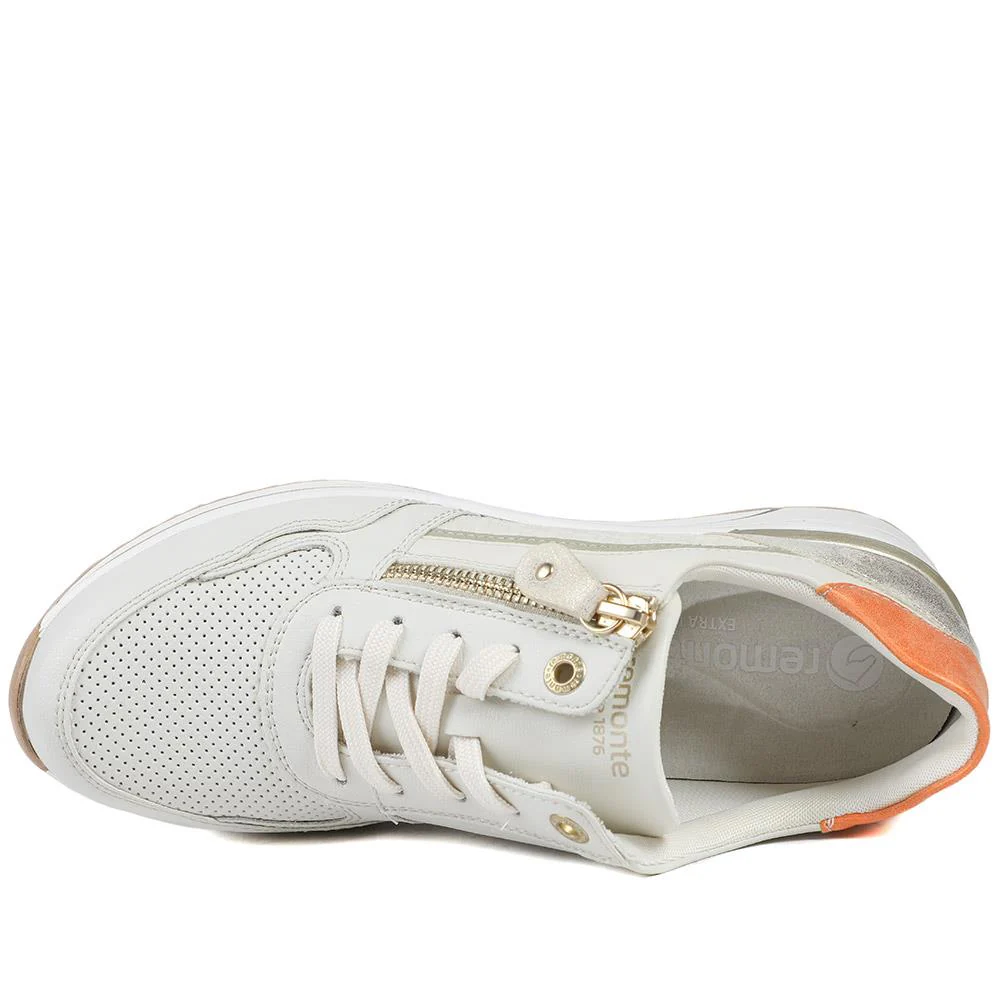 Remonte Cushioned Leather Zip & Lace Trainers - DRS43505 / 328 688 - Cream Multi - Image 5