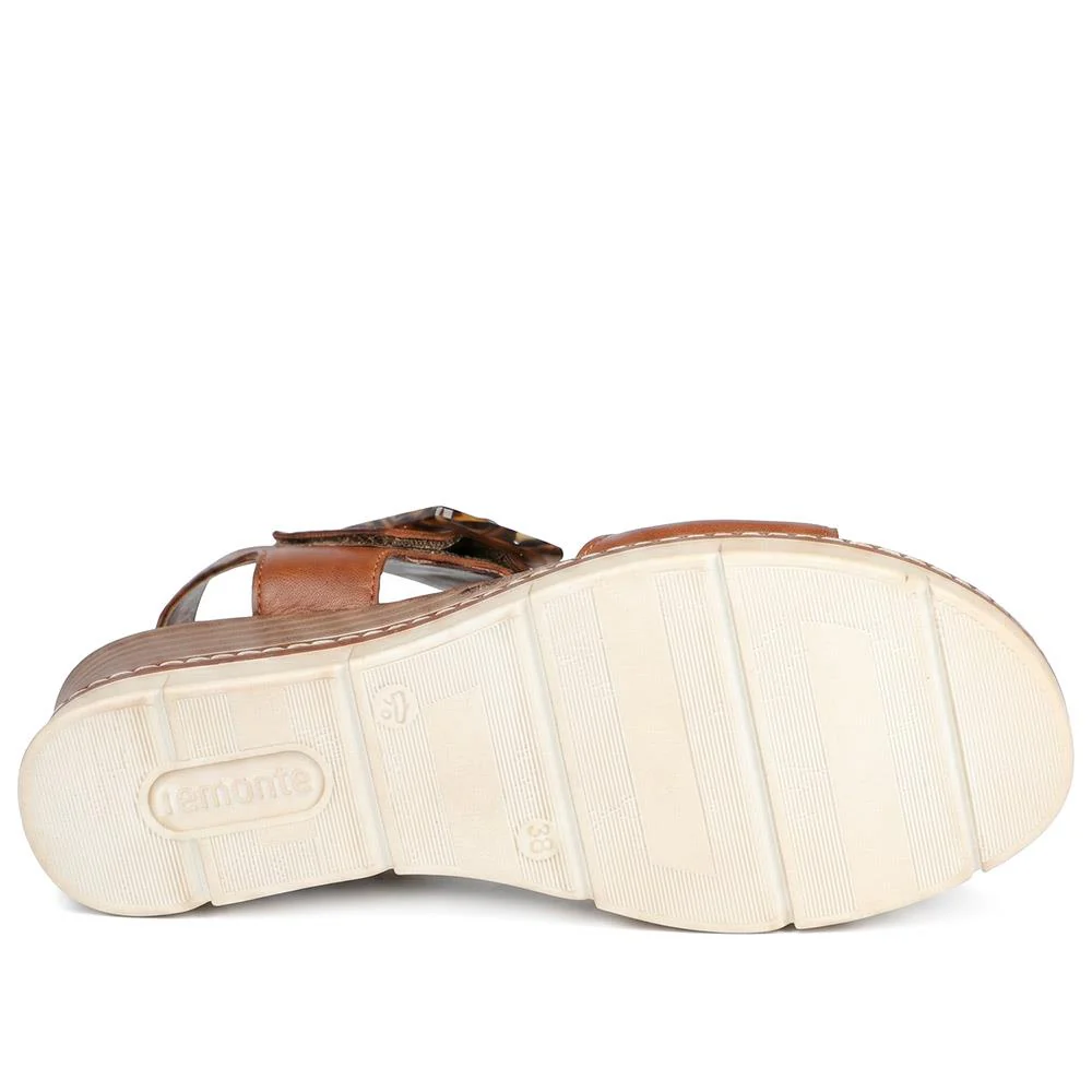 Remonte Dual Fasten Leather Wedge Heel Sandals - DRS43512 / 329 363 - Tan - Image 5