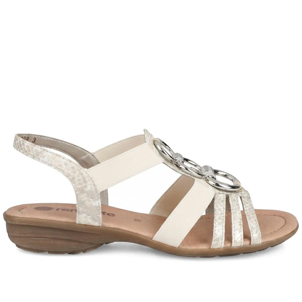 Remonte Leather Elastic Fit Sandals - DRS43513 / 329 371 - Off White - Image 2